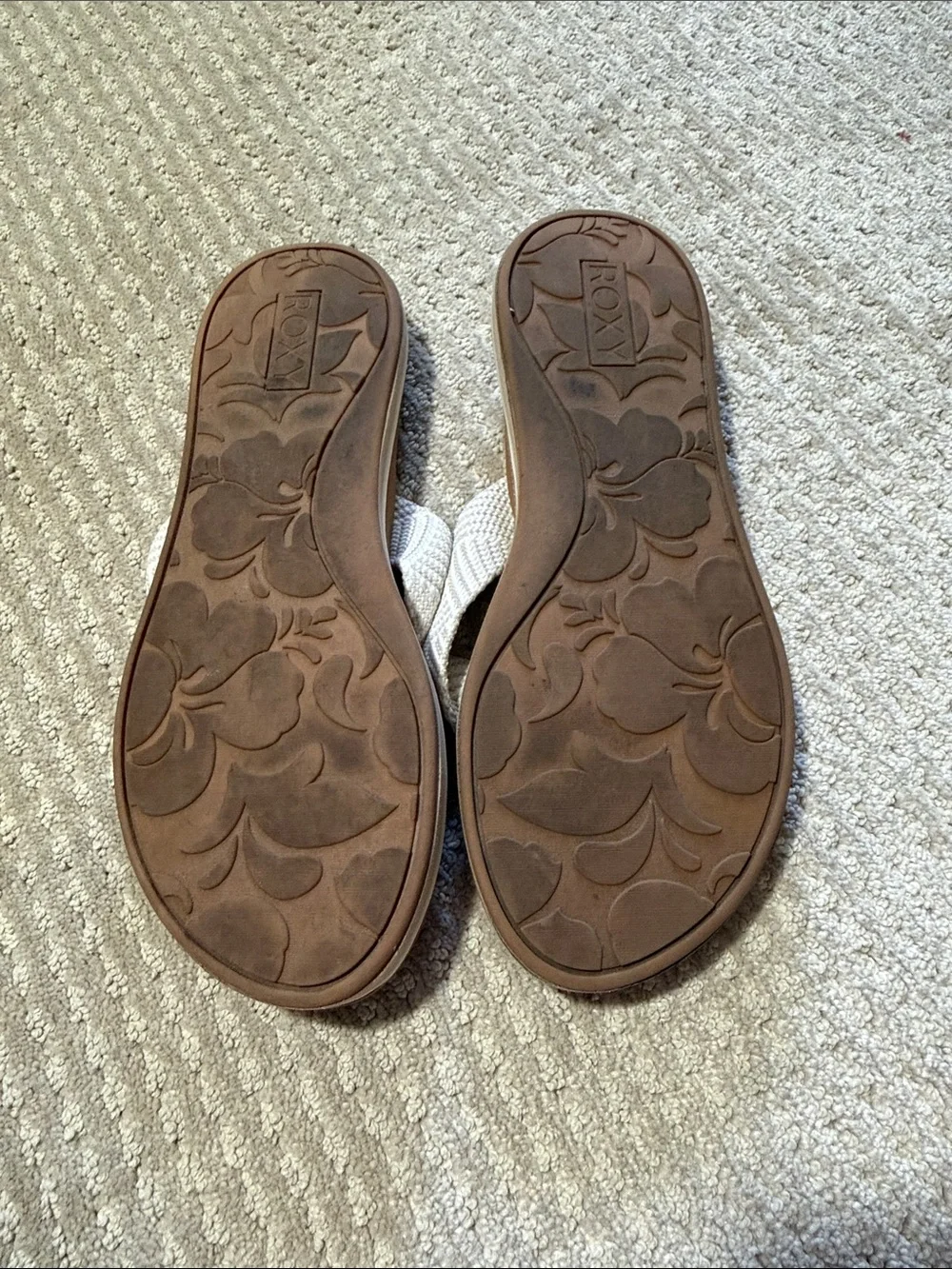 Roxy Brown and White Woven Strap Flip Flop Sandals - Picture 3 of 3